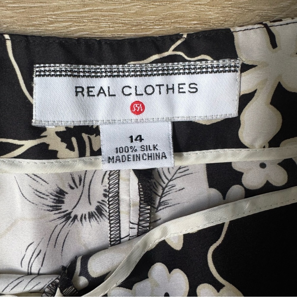Real Clothes Saks Fifth Avenue Silk Floral Pants Ivory Black Satin SZ 14 - Picture 3 of 8